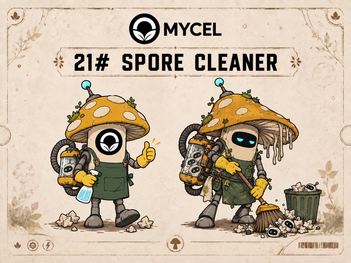 organic_mycel's tweet photo. MEET THE MYCEL CAST 🍄
21. THE SPORE CLEANER

Spam is just another mess to sweep from the network.

What he represents:
care, consistency, a safer community, and room for real conversations.

Use him when:

- bots flood the chat
- spam buries the conversation
- the community needs room to connect
- MYCEL needs its Telegram swept clean

He keeps the noise out and the good conversations growing.
Every real voice deserves room to be heard.

More characters soon.