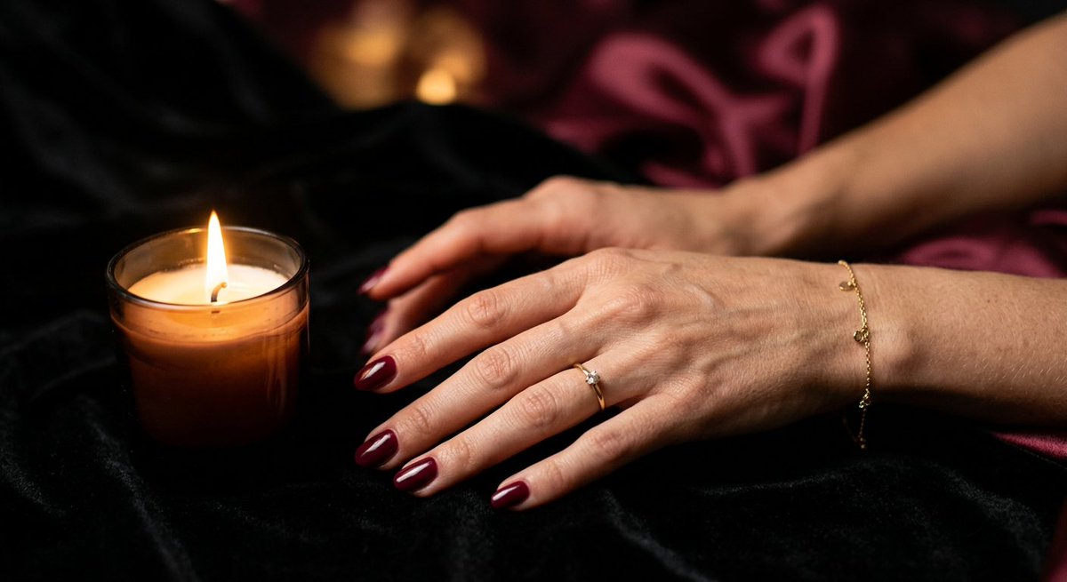savrellacreator's tweet photo. Burgundy nails. Golden details. Candlelight. ✦
A little warmth, a little mystery, a touch of elegance.

#HandModel #CandlelightAesthetic https://t.co/yPHdF0ChHD