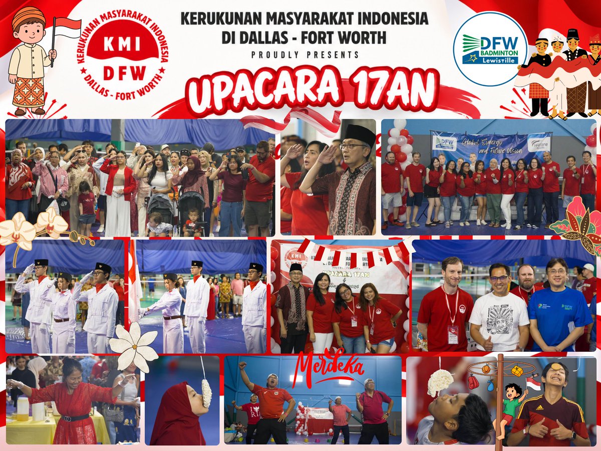 trainingatlbc's tweet photo. Throwback to an unforgettable August 22, 2026! 🇮🇩🏸

We at Lewisville Badminton Center were deeply honored and proud to serve as the host for this year’s Indonesia 81st Independence Day Celebration (Upacara 17an) and the PBISD Community Tournament Cup! https://t.co/OGU0ZUDBP7