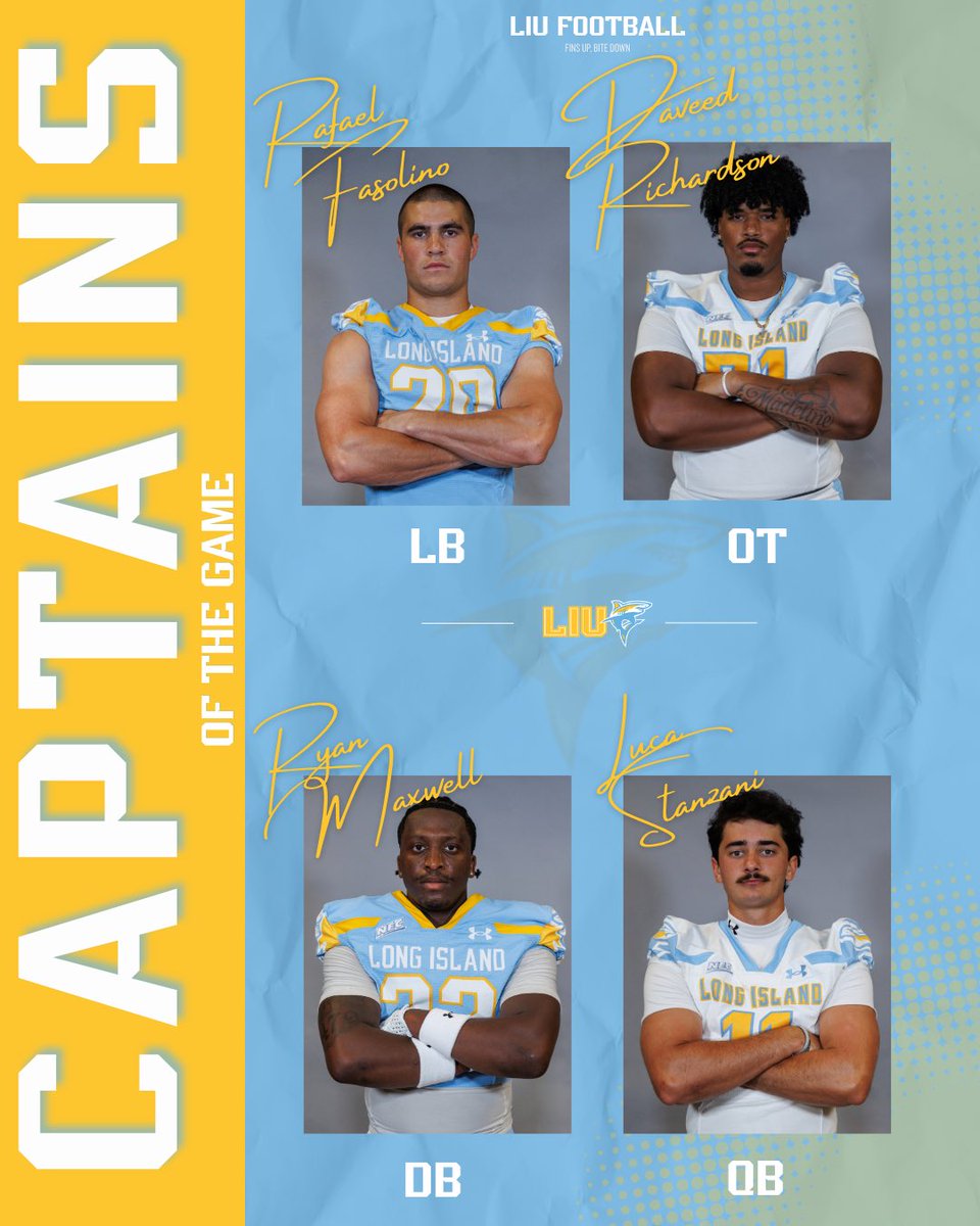 LIUSharksFB's tweet photo. Game 5️⃣ Captains.🦈

#finsup https://t.co/nyf2SLbpf5