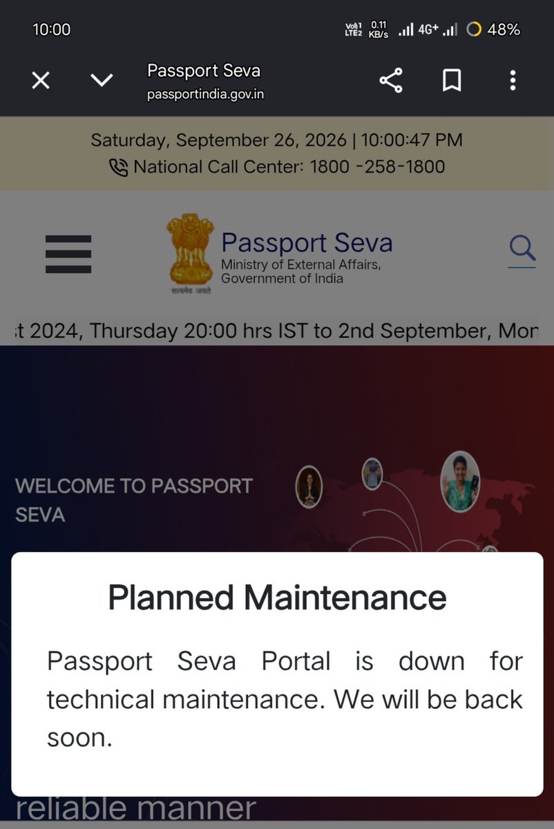 SystemKaSataya's tweet photo. क्या किसी और को भी Passport Seva Portal पर
लॉगिन करने में दिक्कत आ रही है?
अर्जेंट अपॉइंटमेंट रीशेड्यूल करना था, लेकिन साइट
Planned Maintenance के कारण डाउन दिखा रही है
कोई बताएगा यह सर्विस कब तक वापस सामान्य होगी?@passportsevamea @MEAIndia
#PassportSeva #ServerDown https://t.co/cLObpjIlyk