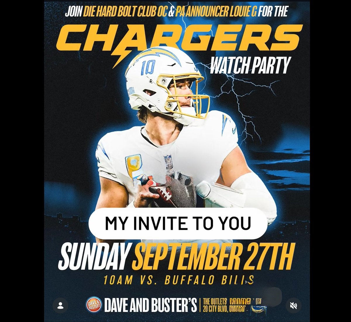 DhbcOc's tweet photo. Join us Sunday! @Chargers legend player appearance &amp; their Street Team in the house! ⚡️Freebies, raffles, games, food &amp; drink specials. Featuring MC @Louiegeezy! Family friendly fun @DnBOrange #BoltUp  @diehardboltclub @DhbcOc ⚡️⚡️@jparis_sports https://t.co/9ioaD66SsW