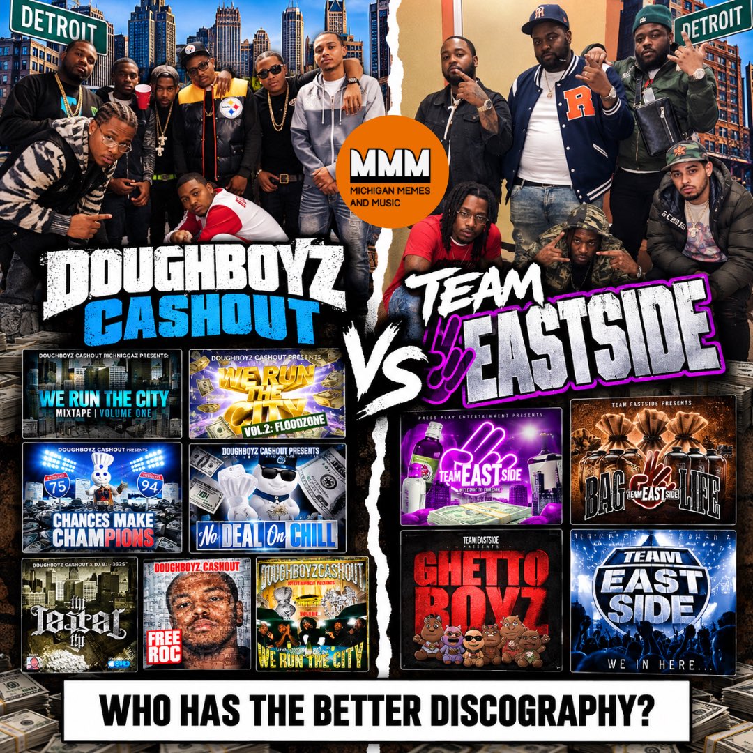 michmemes_music's tweet photo. Doughboyz Cashout versus Team Eastside πΆ who has a better discography? #michiganmemesandmusic #fyp #doughboyzcashout #teameastside #detroitrap https://t.co/U5xPO5ZkKo