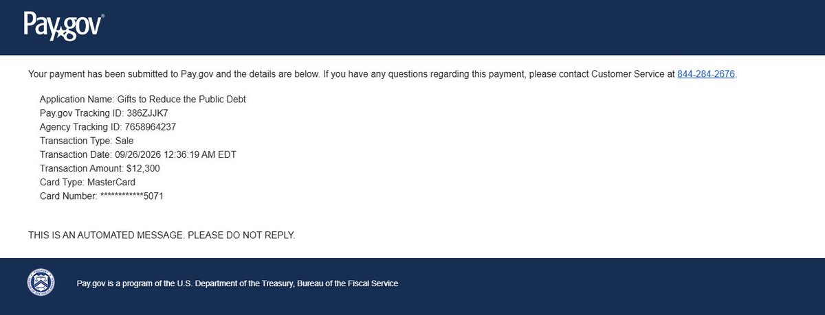 natdebtfund's tweet photo. $12,300 of token fees have been gifted to reduce national debt. https://t.co/tDZ3IUbSjW
