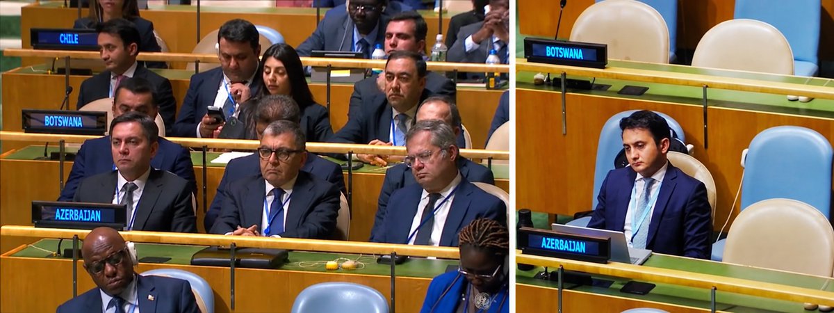 aliaktas7's tweet photo. Azerbaycan, Netanyahu konuşurken kendi delegasyonundan en gencini salonda bırakmayı tercih ederek kendine göre tepkisini ortaya koymuştur. İrancı hesapların gazına gelip can kardeşimiz aleyhine ağır laflar edenlerin dillerini şeytan zehirlemiş olmalı. Herkes diline sahip çıksın lütfen.