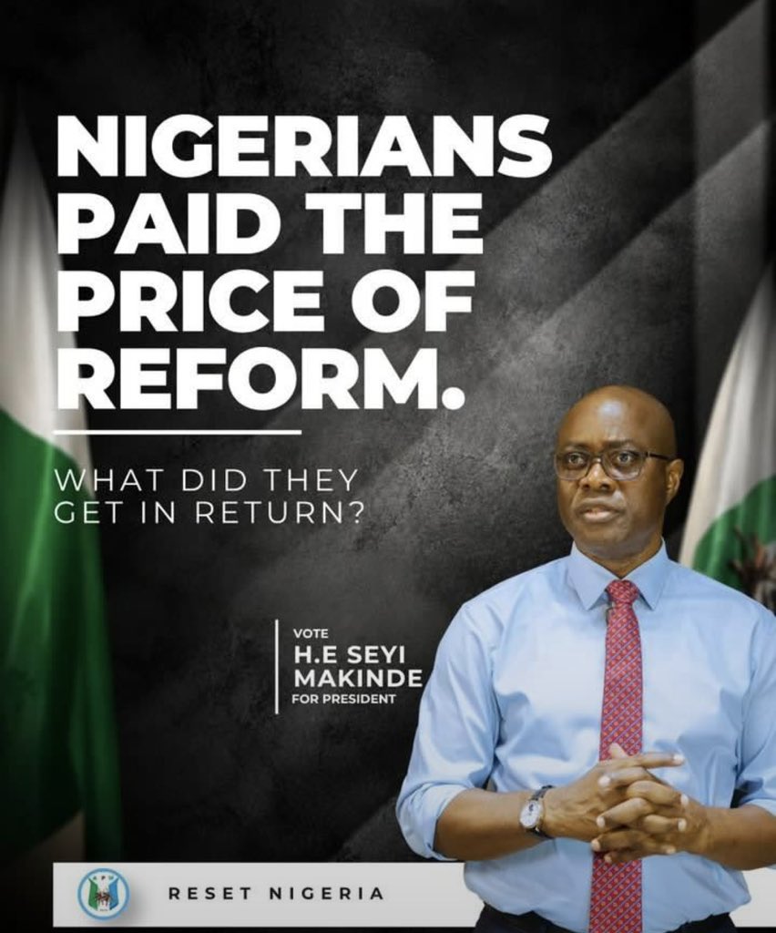 TheDiscCode's tweet photo. Belts were tightened and sacrifices were made, but where are the real results? 

Citizens bore the burden of "reform," but governance failed to deliver its end of the deal.

We need leadership that turns sacrifice into prosperity.

Vote H.E. Seyi Makinde 🇳🇬
#ResetNigeria https://t.co/gmRa8z0Qrc