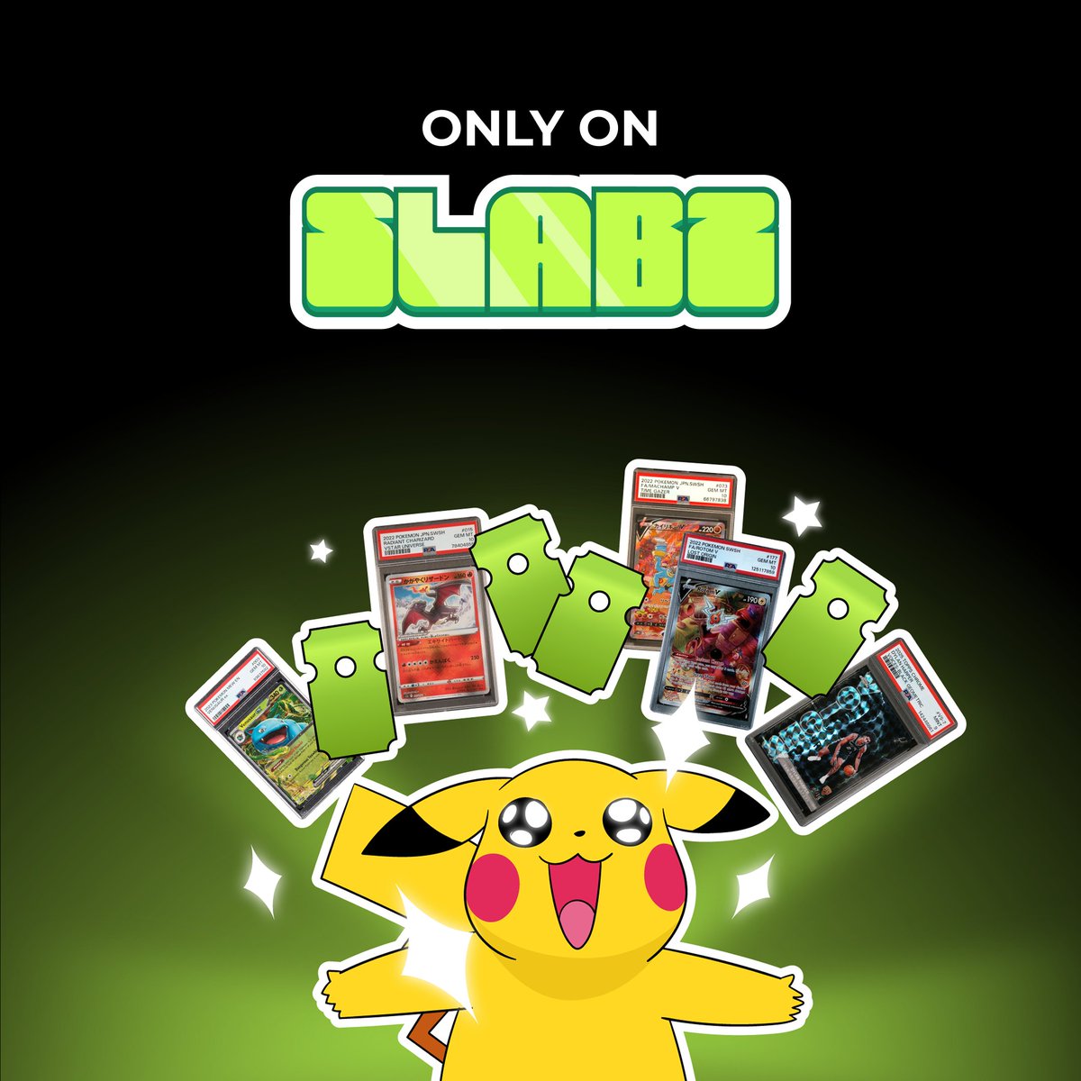 Slabzapp's tweet photo. WIN FREE POKEMON CARDS

Anyone can participate:
> Open packs to get tickets
> Use tickets to play games
> Win games to get free cards

Comment for a chance to win a free pack 👇 https://t.co/nZg9L4adwH