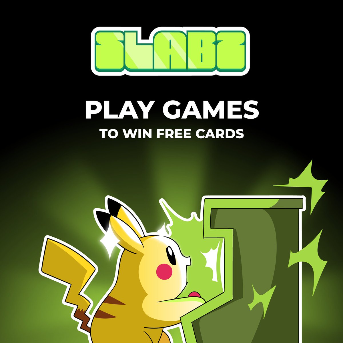 Slabzapp's tweet photo. WIN FREE POKEMON CARDS

Anyone can participate:
> Open packs to get tickets
> Use tickets to play games
> Win games to get free cards

Comment for a chance to win a free pack 👇 https://t.co/nZg9L4adwH