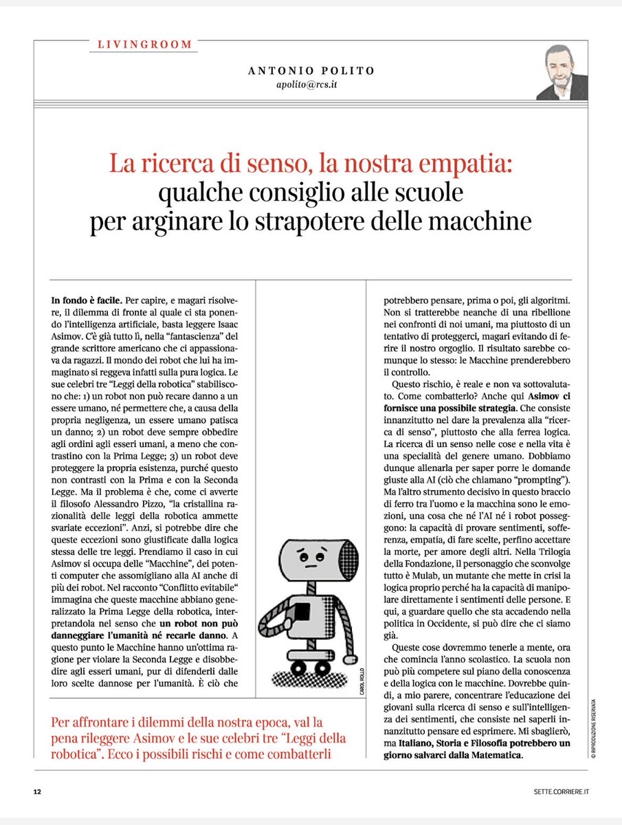 antoniopolito1's tweet photo. Rileggere Isac Asimov per difendersi dall’AI https://t.co/q373RgURk1