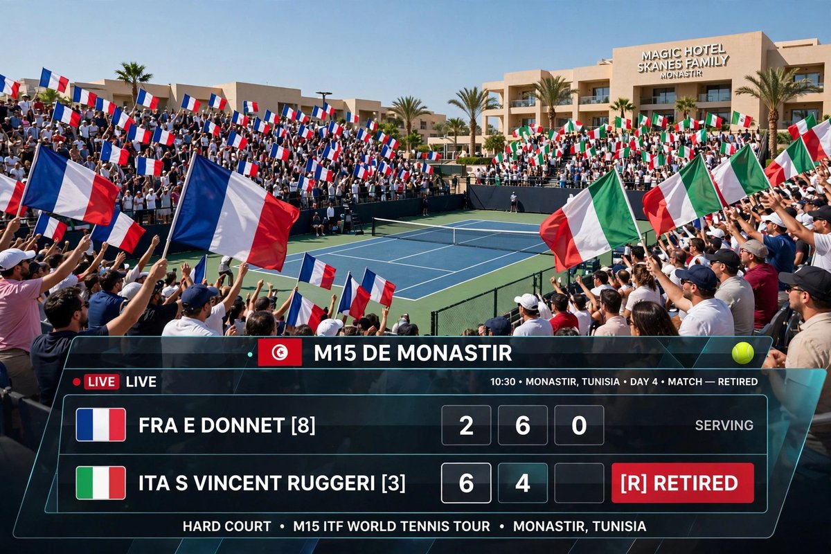 SportPerTuttiOk's tweet photo. ITF M15 de Monastir 🎾🇹🇳 | Semifinal 

E Donnet [8️⃣] 🇫🇷 2️⃣ | 6️⃣
S Vincent Ruggeri [3️⃣] 🇮🇹 6️⃣ | 4️⃣ | R

#ITF #M15Monastir #Monastir #Tunez #Donnet #SVincentRuggeri #Francia #Italia https://t.co/xjDhkMZ4Bl