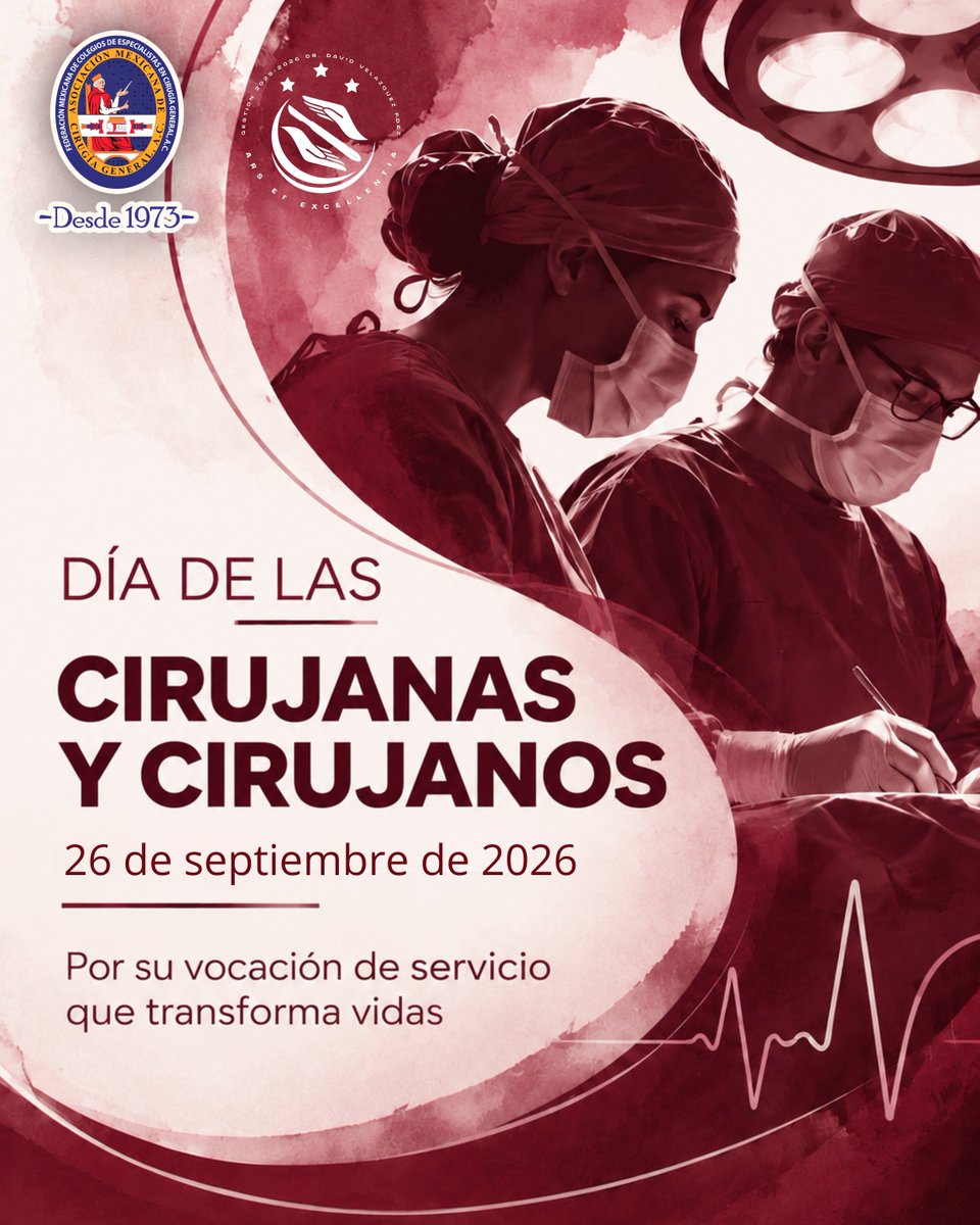 amcgmx's tweet photo. Hoy y siempre reconocemos la vocación, entrega y compromiso de quienes han dedicado su vida a la cirugía.

La Asociación Mexicana de Cirugía General felicita a todas las cirujanas y cirujanos que, con conocimiento y humanidad, trabajan cada día por la salud de sus pacientes.

#DíaDeLasCirujanasYLosCirujanos #AMCG #CirugíaGeneral #Cirujanos