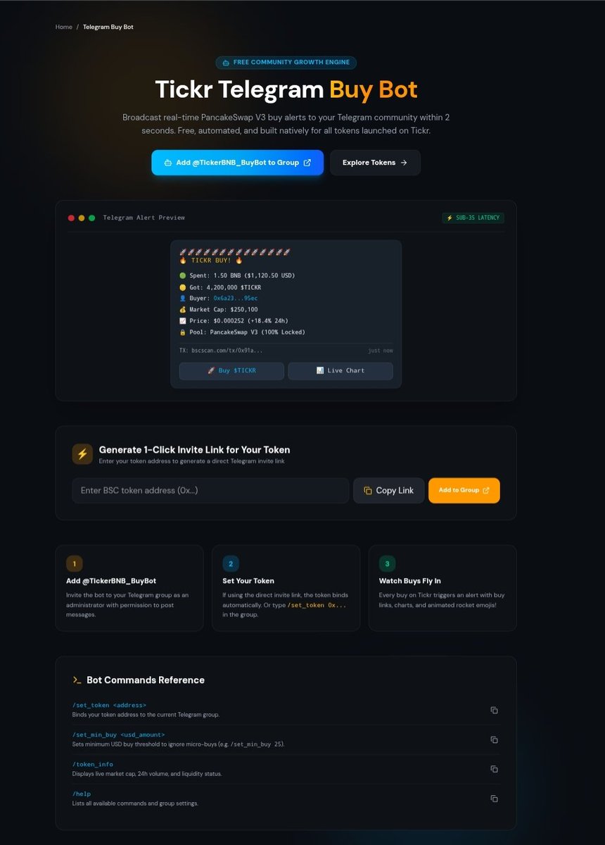 maxepep233's tweet photo. @Tickr_BNB is building more than just a token launchpad.
With its Telegram Buy Bot, communities can track PancakeSwap V3 buys in real time and turn on-chain activity into something everyone can follow.
Small ideas, real-time data, community-driven growth. 🚀 https://t.co/PrGfLb2E7v