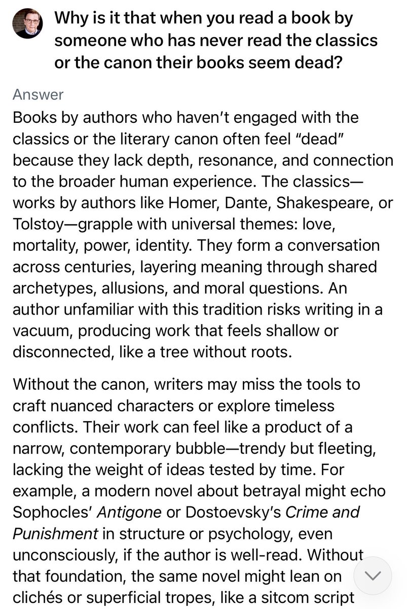 JeffreyLuscombe's tweet photo. Again, I can’t read anymore soulless literature! Life is too short! 🤷🏻♂️ Hey, Grok, why is it that when you read a book by someone who has never read the classics or the canon their books seem dead? #books #booktwitter #canlit #hamont https://t.co/TSiZvj8OWM