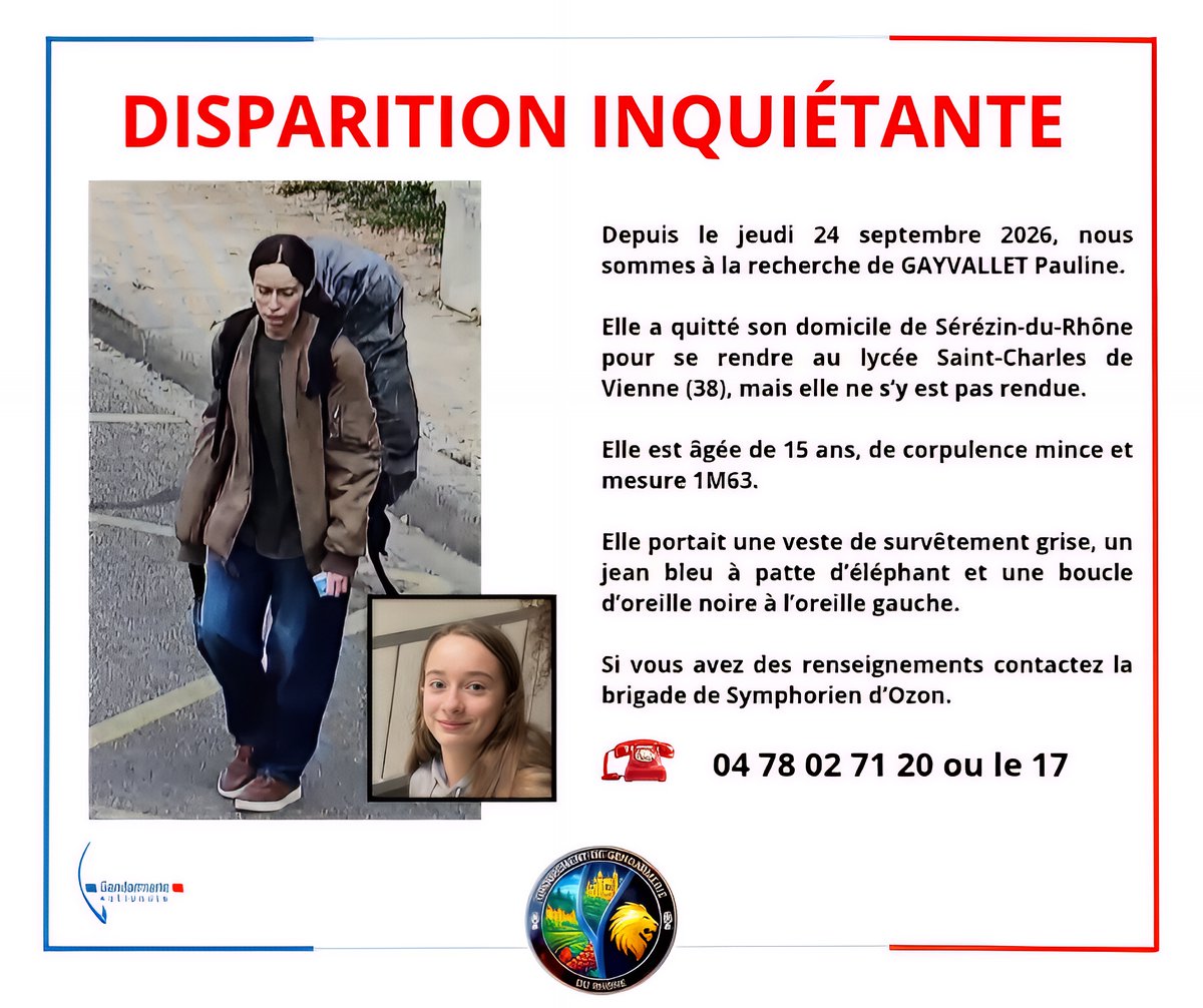 NekoGaki1's tweet photo. Disparition inquiétante Aidez-nous à retrouver Pauline GAYVALLET, âgée de 15 ans, disparue depuis le jeudi 24 septembre 2026. https://t.co/NJAfzYZ2MR