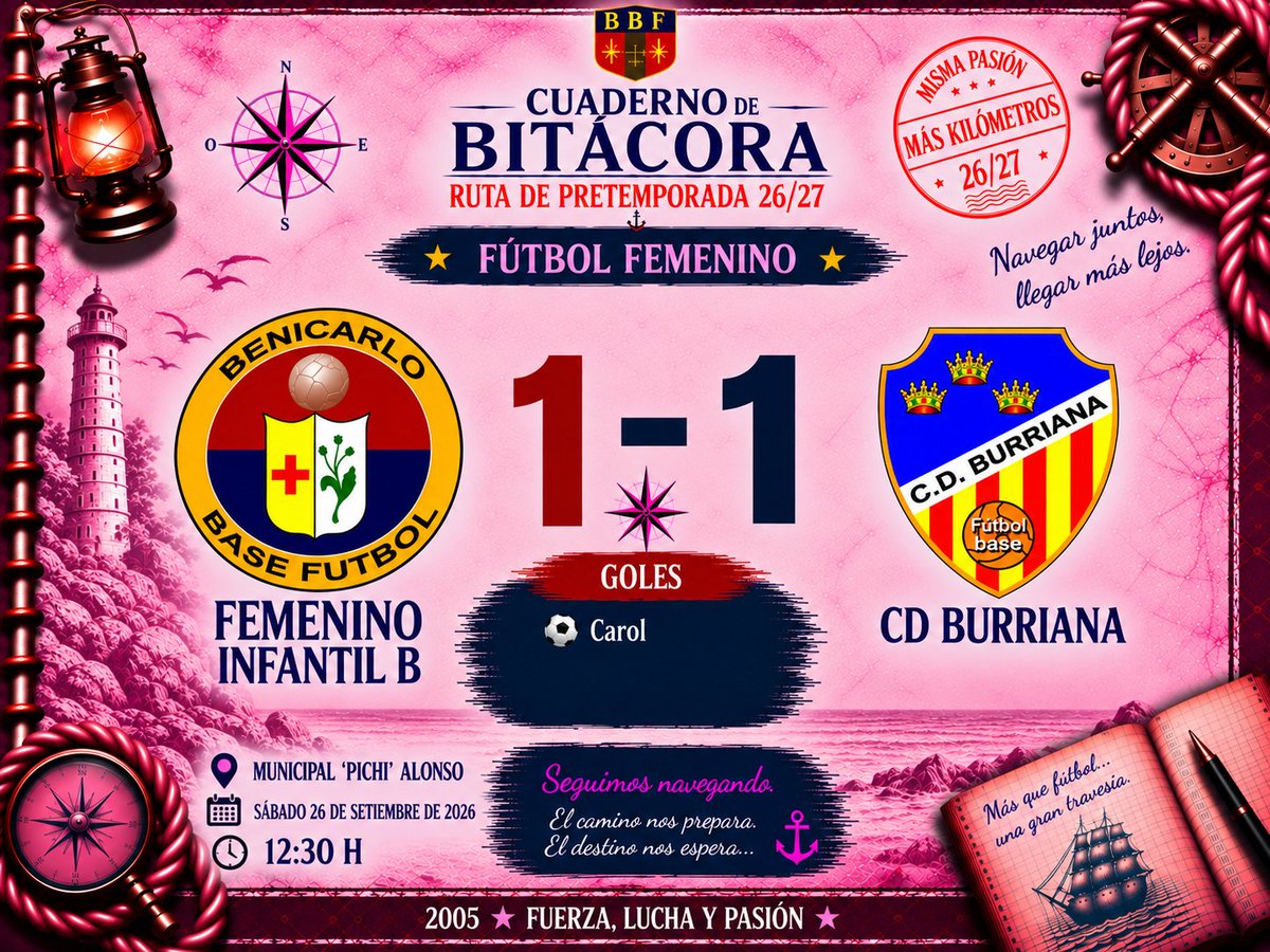 benicarlobf's tweet photo. 🔴🔵 𝗥𝗨𝗧𝗔 𝗗𝗘 𝗣𝗥𝗘𝗧𝗘𝗠𝗣𝗢𝗥𝗔𝗗𝗔 26/27 · 𝗙𝗘𝗠𝗘𝗡𝗜𝗡𝗢 𝗜𝗡𝗙𝗔𝗡𝗧𝗜𝗟 "𝗔"

⚓ 𝗘𝗦𝗖𝗔𝗟𝗔 03

🏟️ Sábado 26 de setiembre
📅 Municipal Àngel 'Pichi' Alonso
𝗙𝗘𝗠𝗘𝗡𝗜𝗡𝗢 𝗜𝗡𝗙𝗔𝗡𝗧𝗜𝗟 "𝗕" 1️⃣ 𝗖𝗗 𝗕𝗨𝗥𝗥𝗜𝗔𝗡𝗔 "𝗕" 1️⃣
⚽️ Carol https://t.co/rzg77YW0pl