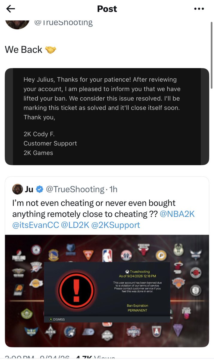 BeenSucio's tweet photo. @godmike87 @2KSupport @Beluba @Ronnie2K @NBA2K What I don’t understand is how they’re saying customer support doesn’t deal with the issue but it seems like they did for @TrueShooting I’m lacking the motion I need to get support in a timely manner. https://t.co/HyxGnwNgAK