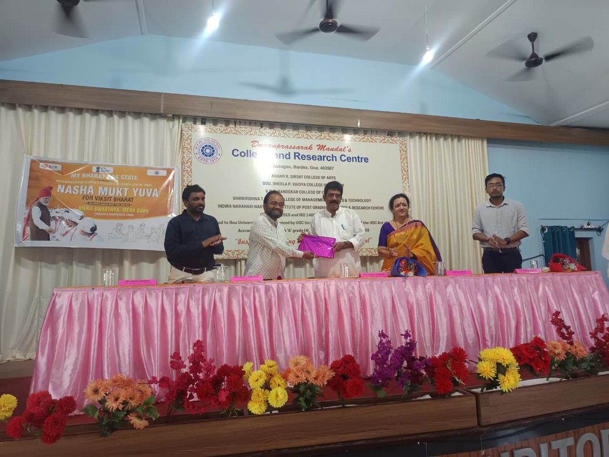 ShetSadanand's tweet photo. Attended the Health and Awareness Camp under the ‘Nasha Mukta Yuva for Viksit Bharat’ 100 Weeks Nasha Mukt Yuva Abhiyan, ‘Mera Swasthya Mera Garv’, organised by My Bharat, Goa Branch, at Dnyanprasarak Mandal’s College and Research Centre, Assagao, Bardez. This initiative encourages youth to stay drug-free and health-conscious, taking an important step towards building a healthier and Viksit Bharat.