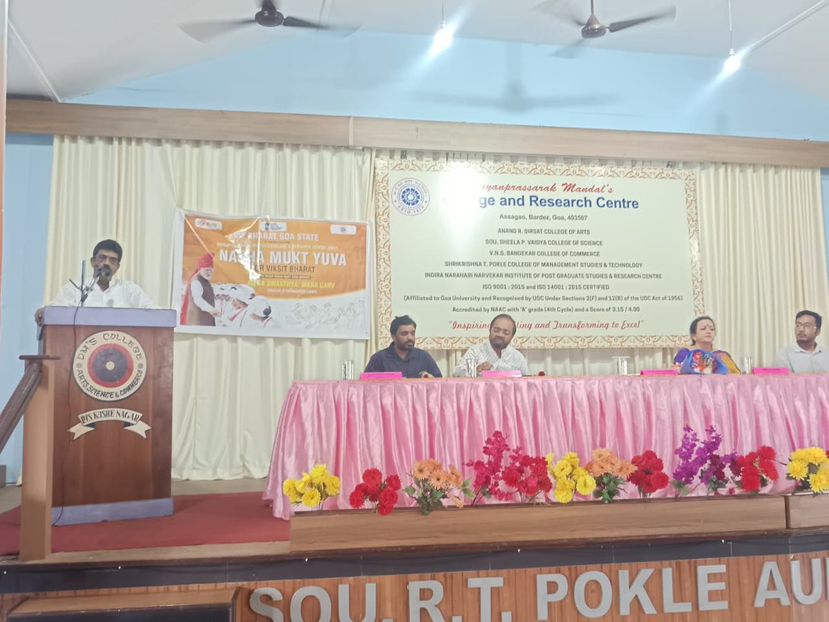 ShetSadanand's tweet photo. Attended the Health and Awareness Camp under the ‘Nasha Mukta Yuva for Viksit Bharat’ 100 Weeks Nasha Mukt Yuva Abhiyan, ‘Mera Swasthya Mera Garv’, organised by My Bharat, Goa Branch, at Dnyanprasarak Mandal’s College and Research Centre, Assagao, Bardez. This initiative encourages youth to stay drug-free and health-conscious, taking an important step towards building a healthier and Viksit Bharat.