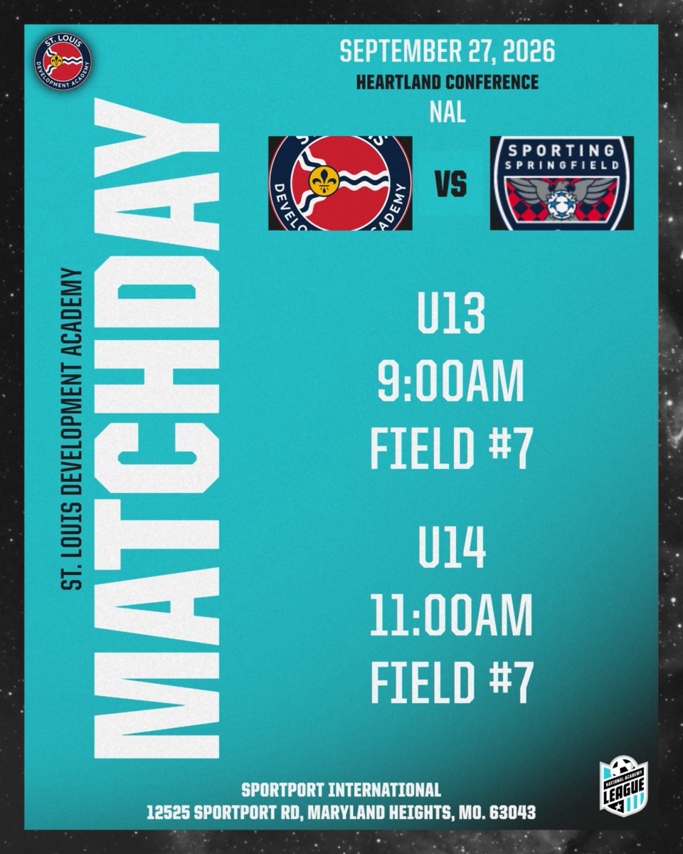 STLDASoccer's tweet photo. NAL MATCH DAY IS COMING! 

The STLDA boys are ready to compete at SportPort this Sunday!

⚔️ Sporting Springfield
⏰ 9:00 AM &amp; 11:00 AM

Let’s make it count. 

#StlouisDA | #NAL https://t.co/0r6GsEs2lj