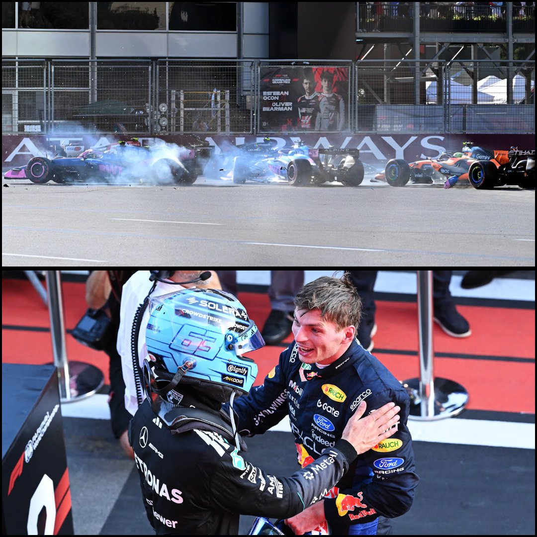 F1GuyDan's tweet photo. 🚨 2025 &amp; 2026 BAKU HAD THE SAME SCRIPT 🤯

🏆 Verstappen &amp; Russell finish 1-2 with a grand slam for the winner
💀 Longest active finishing streak ends (Piastri in 2025, Colapinto in 2026)
☠️ Longest active points streak in GP races ends (Piastri in 2025, Lando in 2026) https://t.co/mqi5TCmH4B