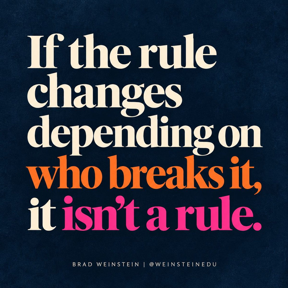 WeinsteinEdu's tweet photo. A rule only works when students know it means the same thing tomorrow, with a different student, and in a different situation.

The moment consequences depend on who broke the rule, students start paying attention to something else: who gets exceptions, who gets corrected, and how much the expectation actually matters.

Consistency doesn’t mean every situation gets the exact same response. Context matters.

But students should be able to trust that the standard itself isn’t changing based on who is standing in front of us.

That kind of predictability builds trust.