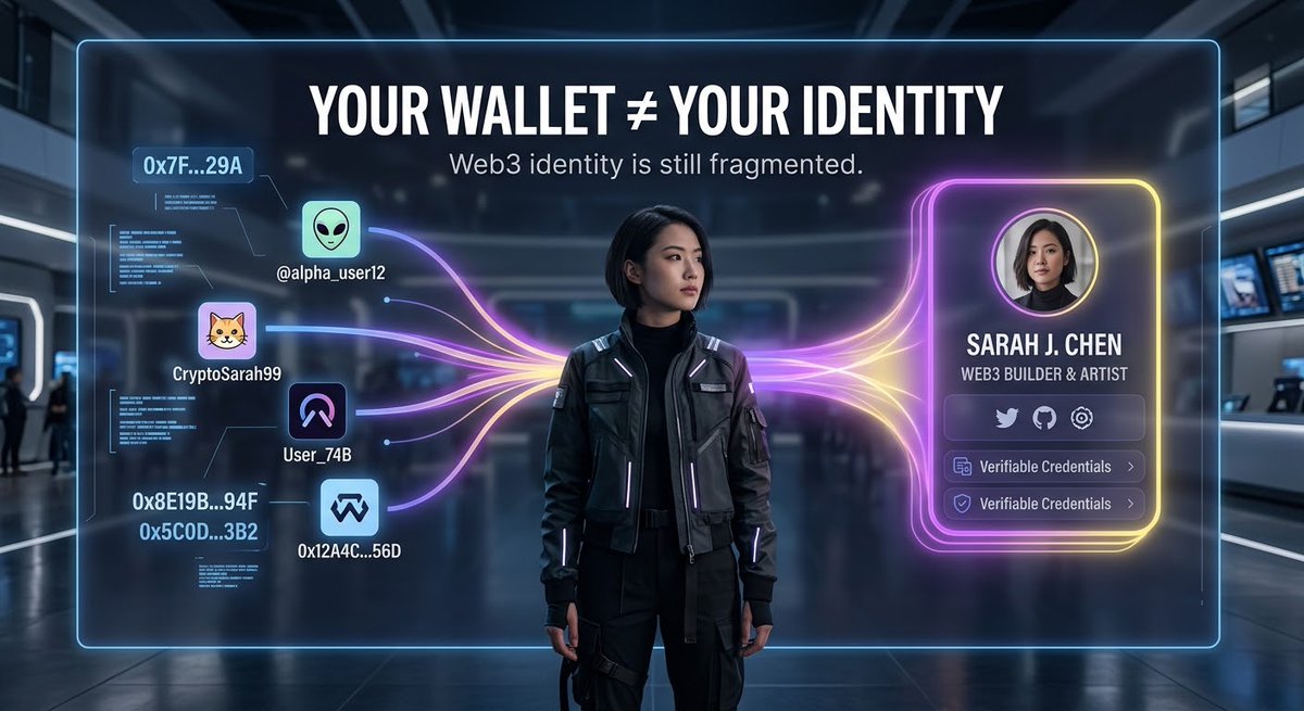 SaniSalisu0's tweet photo. 1/5 

 Your wallet isn’t your identity.

Think about it.

You can have a wallet.
You can own NFTs.
You can use dozens of Web3 apps.

But your identity is still scattered everywhere.

Different usernames.
Different profiles.
Different addresses.

That feels broken. https://t.co/eLbFza3Bmy