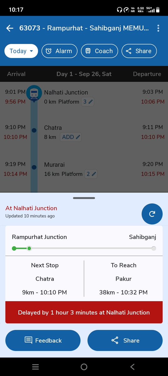 aadi88tiwari's tweet photo. @RailMinIndia Please ask you DRM Malda to get awake. I think he don't care for the delaying of train because his salon might go through without any red signal. For the Last one hrs this train no 63073 is standing on Nalhati JN. Do you people really cares for come public or not https://t.co/QiU91j4exr