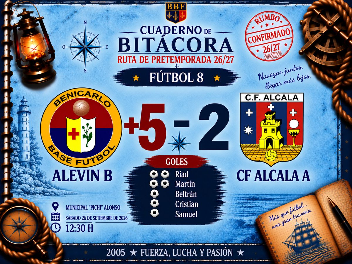 benicarlobf's tweet photo. 🔴🔵 𝗥𝗨𝗧𝗔 𝗗𝗘 𝗣𝗥𝗘𝗧𝗘𝗠𝗣𝗢𝗥𝗔𝗗𝗔 26/27 · 𝗔𝗟𝗘𝗩𝗜𝗡 "𝗕"

⚓ 𝗘𝗦𝗖𝗔𝗟𝗔 03

🏟️ Sábado 26 de setiembre
📅 Municipal Àngel 'Pichi' Alonso
𝗔𝗟𝗘𝗩𝗜𝗡 "𝗕" +5️⃣ 𝗖𝗙 𝗔𝗟𝗖𝗔𝗟𝗔 "𝗔" 2️⃣
⚽️⚽️ Riad
⚽️⚽️ Martin
⚽️ Beltrán
⚽️ Cristian
⚽️ Samuel https://t.co/Pg0UfFRRiM