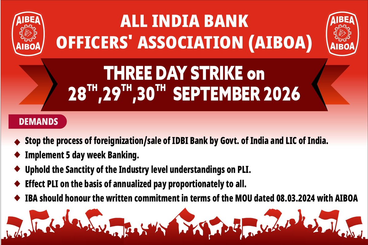 AIIDBIOA_BIHAR's tweet photo. 🚩Our Demand Right Demand 🚩

#Strike 
#SaveIDBI
#SavePSBs
#5DaysBanking
#DoNotSellIDBI
#IDBINotForSell
#StopPrivatisation https://t.co/NBo0UrhsB7