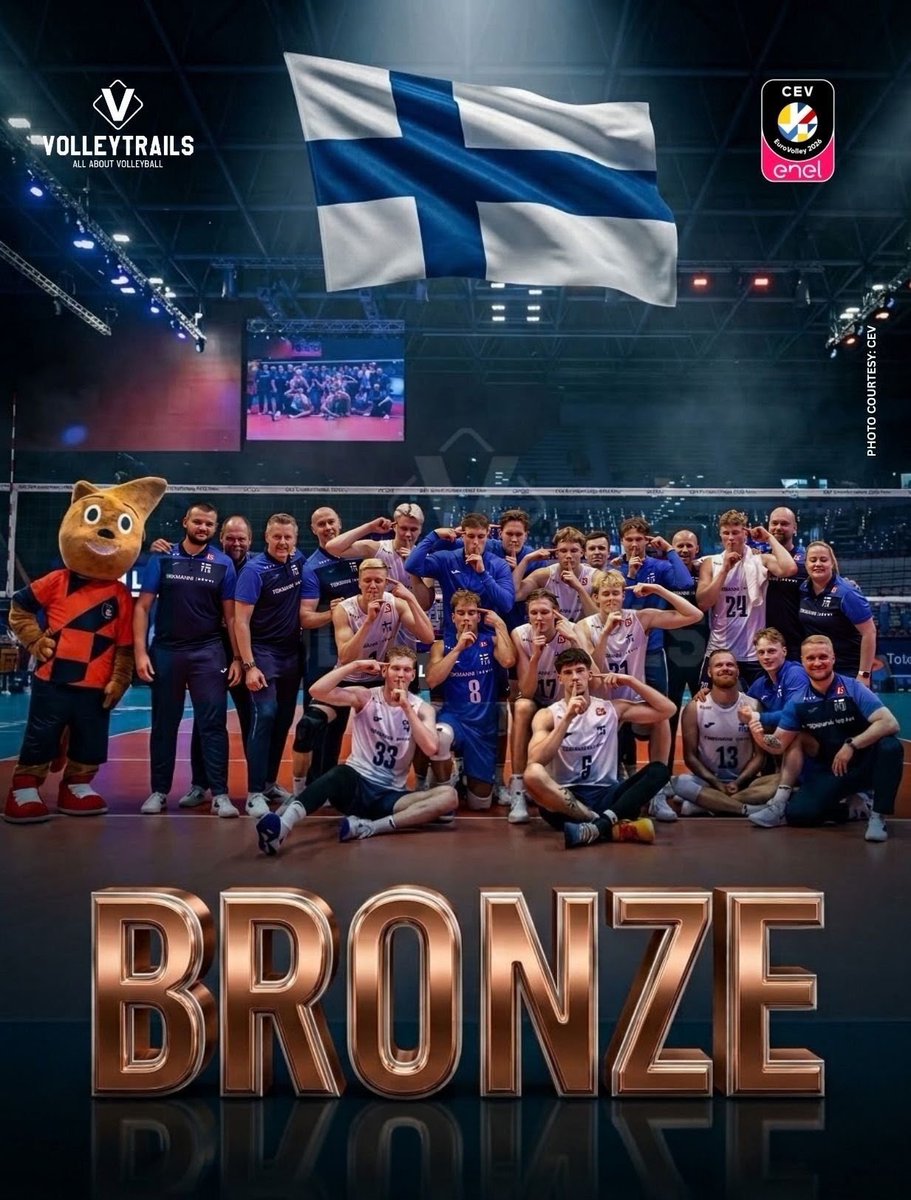 volleytrails's tweet photo. 🇫🇮 HISTORY MADE! BRONZE FOR FINLAND! 🥉

​Finland has clinched their first-ever medal at the Men's European Volleyball Championship! The Finnish national team defeated 🇸🇮 Slovenia in a clean straight-sets sweep to claim the bronze and secure their first podium finish in the tournament's history: 25–23, 25–20, 29-27.

​What an unforgettable run for the squad! Onnea Suomen miesten lentopallomaajoukkueelle! 👏
​
​#EuroVolleyM #CEV #Volleyball #lentopallo 
📸 CEV