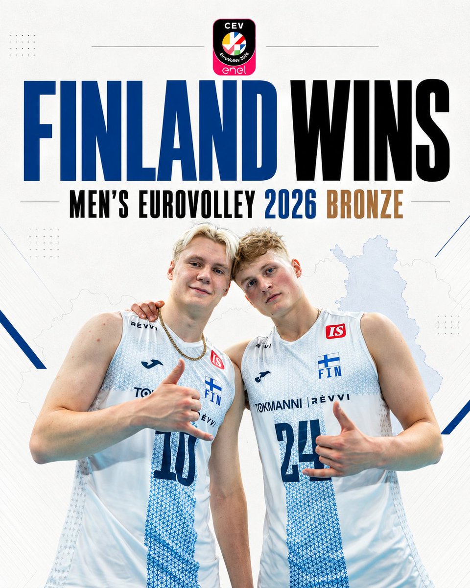 Jakub110Jakub's tweet photo. ❗️ 🥉 REPREZENTACJA FINLANDII POKONUJE WŁAŚNIE (3-0) SŁOWENIĘ I ZDOBYWA PIERWSZY MEDAL TURNIEJU MISTRZOSTW EUROPY W HISTORII FIŃSKIEJ SIATKÓWKI! 🇫🇮

❗️🥉 REPREZENTACJA FINLANDII POKONUJE WŁAŚNIE (3-0) SŁOWENIĘ I ZDOBYWA PIERWSZY MEDAL TURNIEJU MISTRZOSTW EUROPY W HISTORII FIŃSKIEJ SIATKÓWKI! 🇫🇮

❗️🥉 REPREZENTACJA FINLANDII POKONUJE WŁAŚNIE (3-0) SŁOWENIĘ I ZDOBYWA PIERWSZY MEDAL TURNIEJU MISTRZOSTW EUROPY W HISTORII FIŃSKIEJ SIATKÓWKI! 🇫🇮

❗️🥉 REPREZENTACJA FINLANDII POKONUJE WŁAŚNIE (3-0) SŁOWENIĘ I ZDOBYWA PIERWSZY MEDAL TURNIEJU MISTRZOSTW EUROPY W HISTORII FIŃSKIEJ SIATKÓWKI! 🇫🇮

Foto: CEV
Grafika: własna 
#EuroVolleyM2026