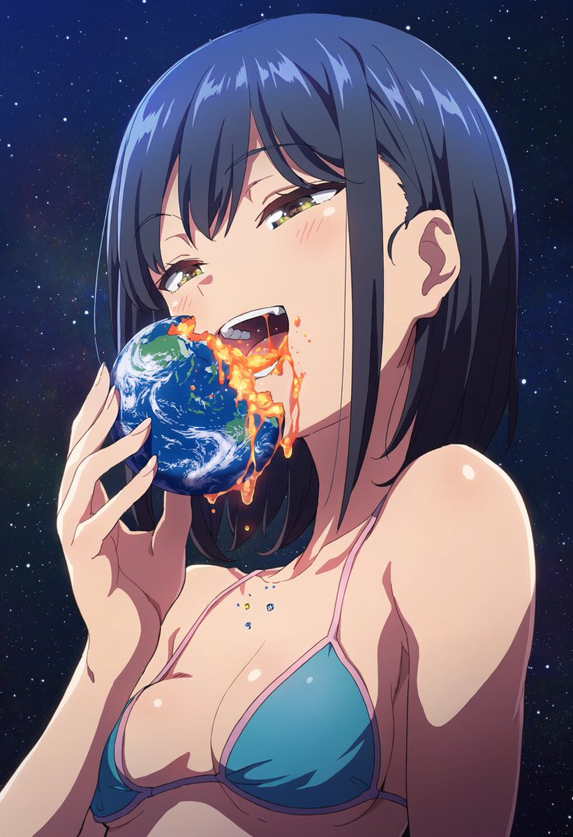 Kem_GTX's tweet photo. #NovelAi  
巨ケモと巨大娘用。
キャラに地球を食べさせるプロンプト。多少生成ガチャが必要。v5専用。 https://t.co/dHGbXHNYrj