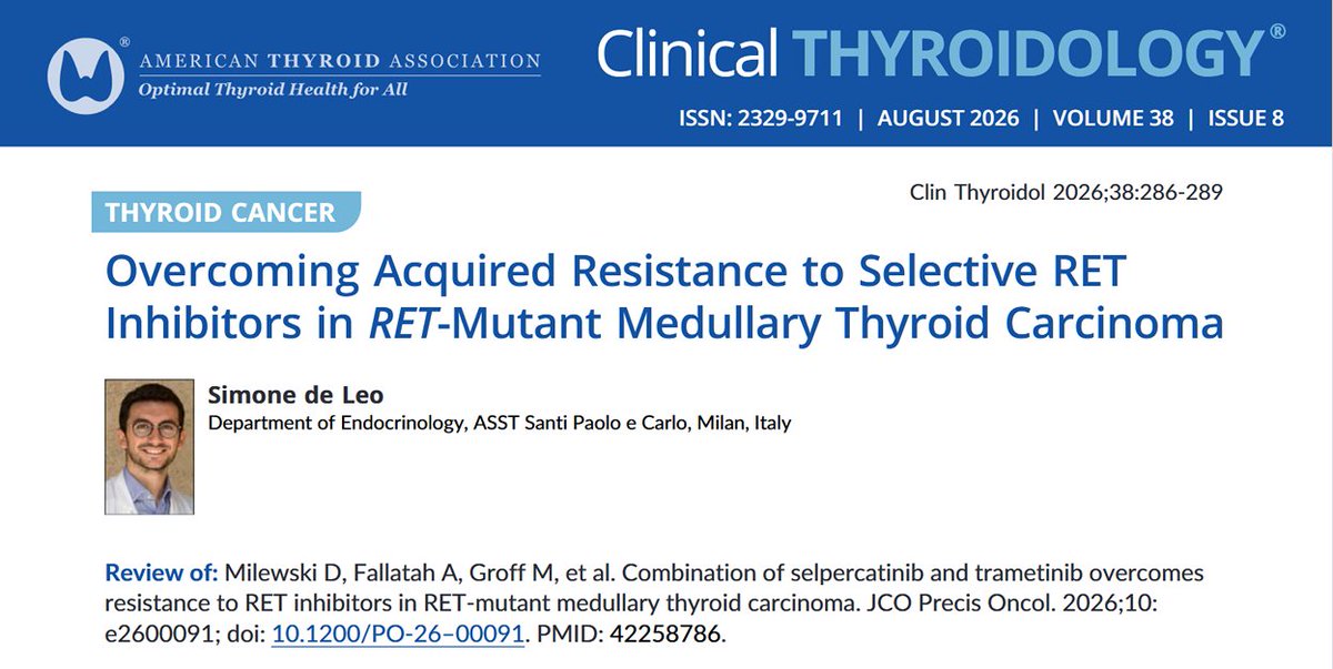 clinicalthyroid's tweet photo. This review: Dr. de Leo analyzes how #resistance to selective #RET inhibitor can develop both in RET &amp; #MAPK pathway activation. Preclinical data show selpercatinib+trametinib can give sustained tumor response. 

https://t.co/fFFncX48RQ

#thyroidcancer #RAIR  @Simonedeleo86 https://t.co/itrmhxa5F4