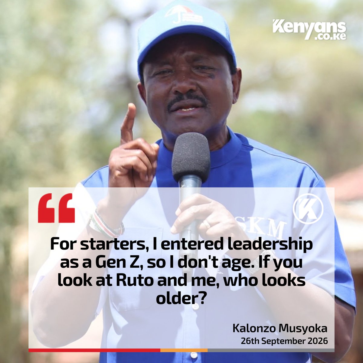 Kenyans's tweet photo. For starters, I entered leadership as a Gen Z, so I don't age. If you look at Ruto and me, who looks older? - Kalonzo https://t.co/nCpKnmXLPG