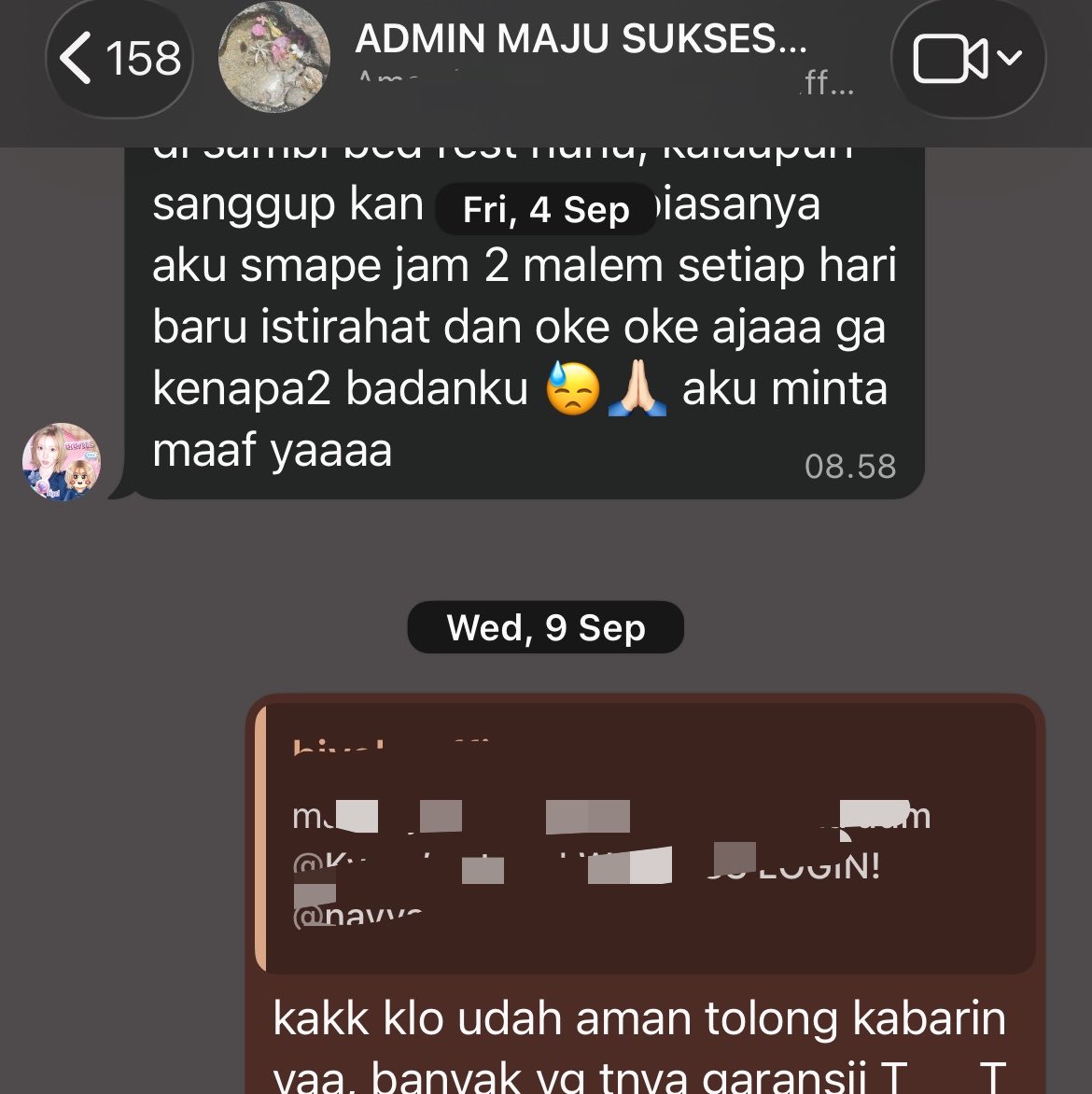 berkvabut's tweet photo. buat garansi/problem aku ttp coba follow up dan terakhir hari selasa buat tanya kabar tapi ttp aja nihil. aku juga nggak ada kontak/sosmed rl owner, karna baru banget join jadi admin kurleb 1bln. sekali lagi, sorry man-teman ress semuaa🥹🫶🏻 https://t.co/OJ3HHNupic