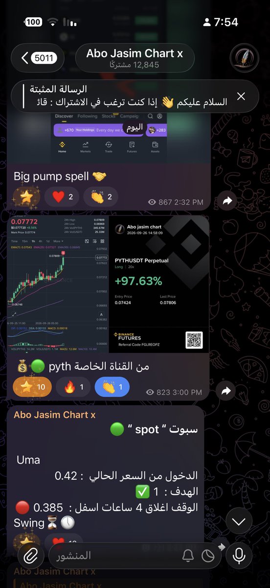 abojasimc's tweet photo. صفقات اليوم من القناة العامة والخاصة💰: 🔓

$snx 110% 🟢
$rose 91% 🟢
$eigen 85% 🟢
$pyth 95% 🟢
$cfg 108% 🟢
$spell 81% 🟢
$jup 125% 🟢
$zk 107% 🟢
$mantra 106% 🟢

جميع الصفقات اشاركها مع المشتركين واوثق ذالك للمزيد انضم👇🏻: 

🔓: https://t.co/KzBCrqcAQe https://t.co/ofqZjNI2xo