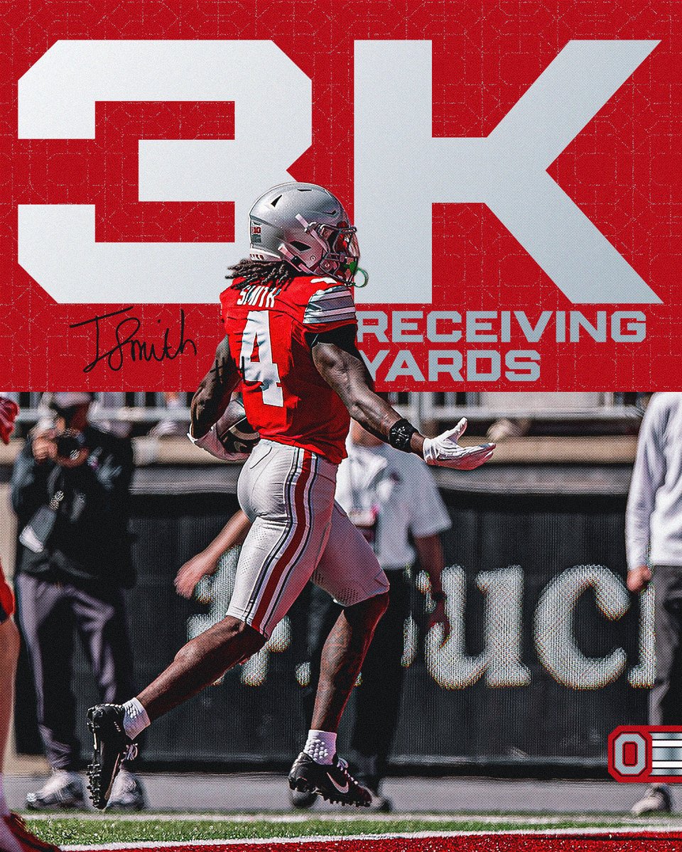 OhioStateFB's tweet photo. THE only receiver in Ohio State History with 3️⃣0️⃣0️⃣0️⃣ receiving yards, Jeremiah Smith ‼️

@Jermiah_Smith1 | #GoBucks https://t.co/As8aw0IxN2