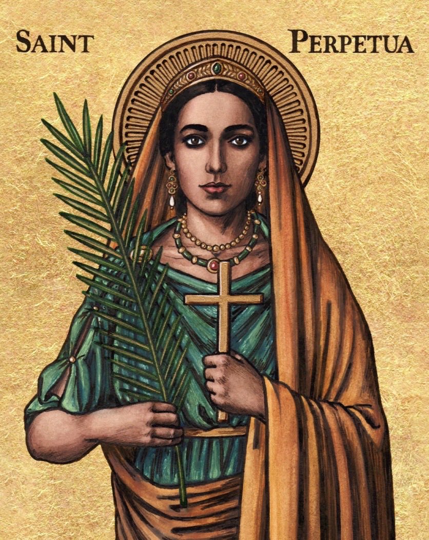 thattradgal's tweet photo. Around 203 AD, while awaiting martyrdom, St. Perpetua began praying for her little brother, Dinocrates, who had died at only 7 years old.

That night she saw him in a vision.

He was in a dark place, filthy, pale, suffering from the wound on his face from the disease that killed him. He was desperately thirsty, but a pool of water was just beyond his reach.

Perpetua wrote:

“I knew that my brother was in suffering. But I trusted that my prayer would bring help to his suffering.”

She prayed for him every day: “day and night, groaning and weeping.”

Then she saw him again.

The darkness was gone.

Dinocrates was clean, well dressed, and refreshed. The wound on his face had healed. The water was now within his reach. He drank until he was satisfied, and then went away joyfully to play like a child.

Perpetua awoke and wrote:

“Then I understood that he was translated from the place of punishment.”

Before she faced the beasts, Perpetua prayed for her brother.

Never forget to pray for the dead. 

May the souls of the faithful departed, through the mercy of God, rest in peace.