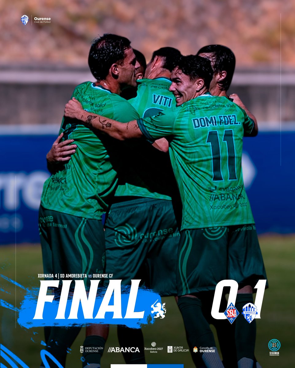 Ourense_CF's tweet photo. 🔚 en Amorebieta 
J4 | #SegundaFederación 

@SDAmorebieta 0-1 @Ourense_CF 
🏟️ Urritxe 
⚽ Markitos 

Segunda victoria a domicilio. 

Agradecer a la SD Amorebieta la acogida a nuestra expedición, 🤞en lo que resta. 

#AmorebietaOurense 
#LatexoporVoltar 💙 https://t.co/HPWDmlxf9N
