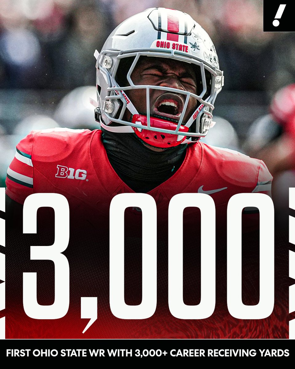 YahooSports's tweet photo. JEREMIAH SMITH MAKES OHIO STATE HISTORY 🔥 

He is the first WR to EVER have 3000+ career receiving yards as a Buckeye 📈 https://t.co/L7yCDHdu1T