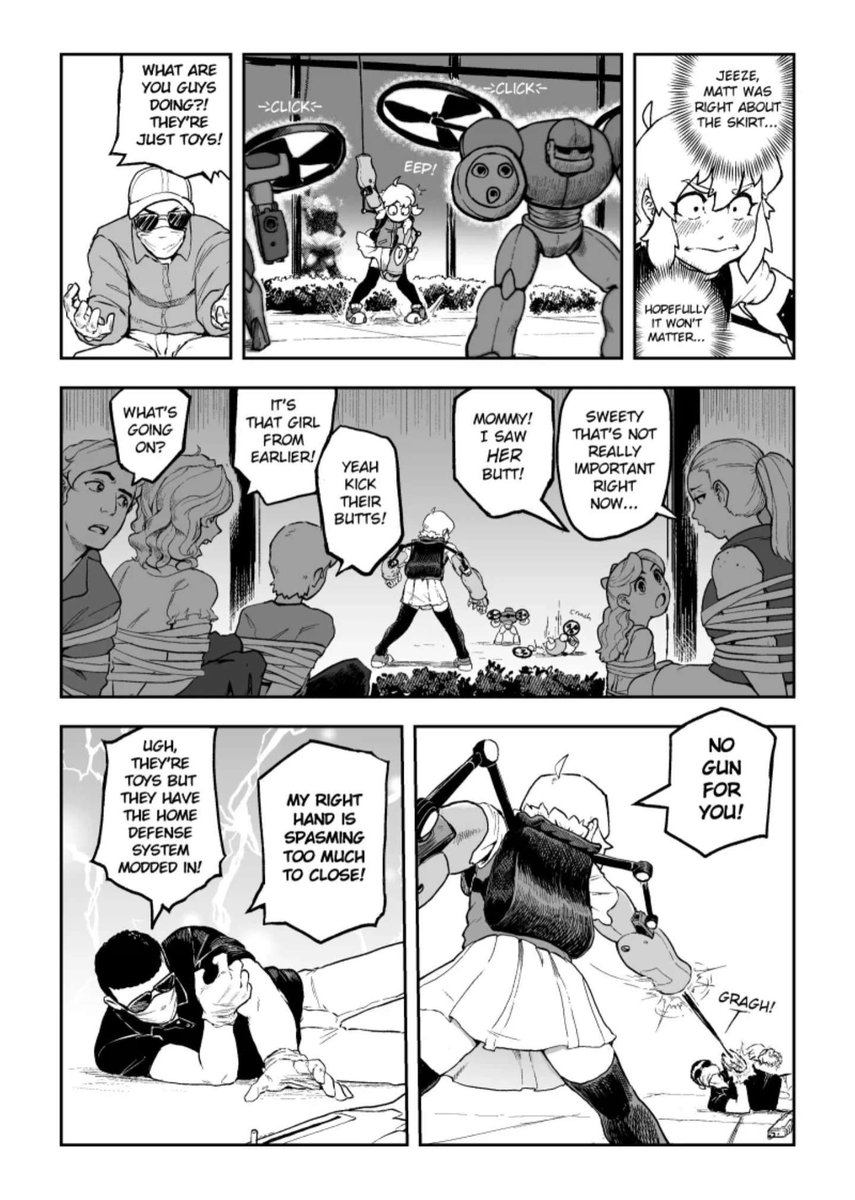 ShrineComics's tweet photo. "Gotta be careful when fighting bad guys in a skirt!

Read Dimensional Resources by @TheScarletOne1 on #ShrineComics here:

https://t.co/YuRdn1atlX

#scifi #manga https://t.co/Ghgol5FW06
