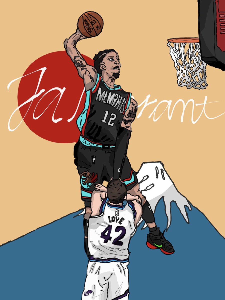 kingislebro's tweet photo. Ja Morant #イラスト　#painting #nba https://t.co/Rv59WEwSyt