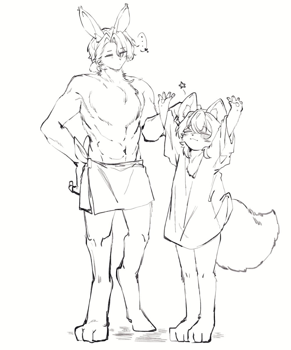 kusayagi_rtrn's tweet photo. *ratiorine
Thinking about the huge size and height difference between  buntio and the foxchurin for a moment ()

🦊: Ratio, look! Your clothes are so big on me!
🐰: Yeah. Give me my clothes back.😳 https://t.co/KhkY9tWxtB