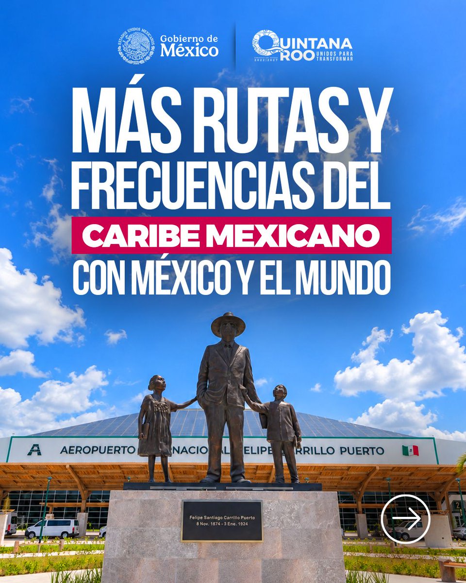 GobQuintanaRoo's tweet photo. ✈️ Quintana Roo impulsa su conectividad aérea para fortalecer la llegada de visitantes al Caribe Mexicano.

A través del Tablero Público de Conectividad Aérea, se dará seguimiento a vuelos y asientos programados...🧵 https://t.co/5WNZaI4Cx0