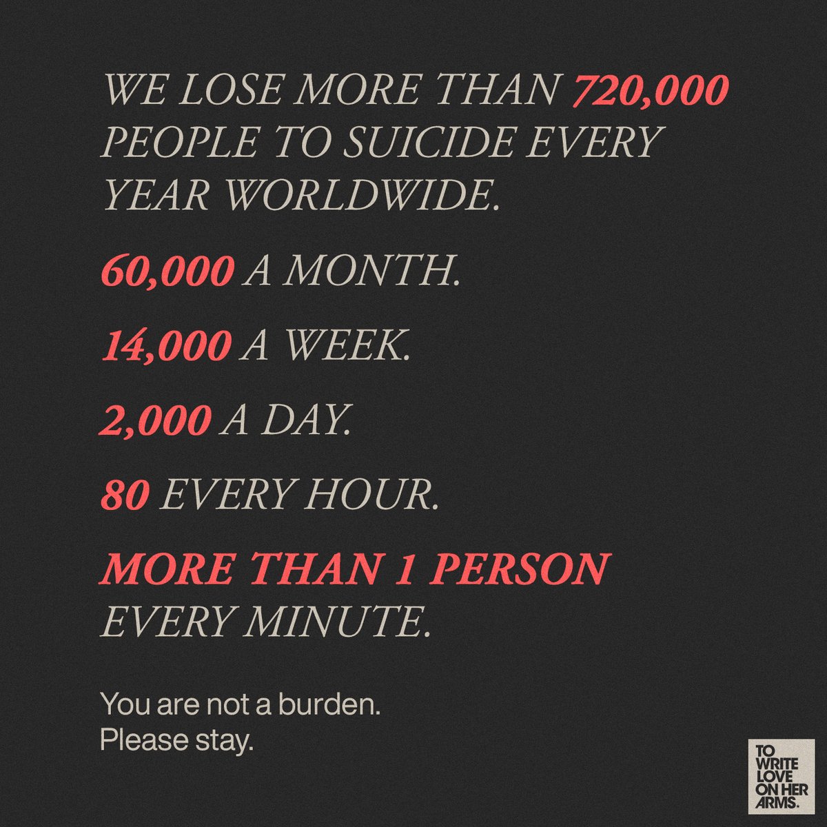 TWLOHA's tweet photo. Please don’t suffer alone. It’s okay to ask for help. Mental health resources are always available at https://t.co/dCUFNxAP8n. https://t.co/56UcxVEM2e