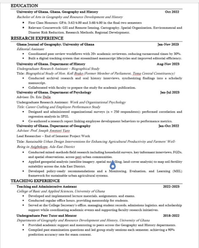 DavChukwuemeka's tweet photo. Never take for granted the impact of FORMATING in your academic CV. 

This academic CV has the same headlines and bullet points but DO YOU NOTICE ANY DIFFERENCE?

Before                                After https://t.co/AtSI8IPRlb