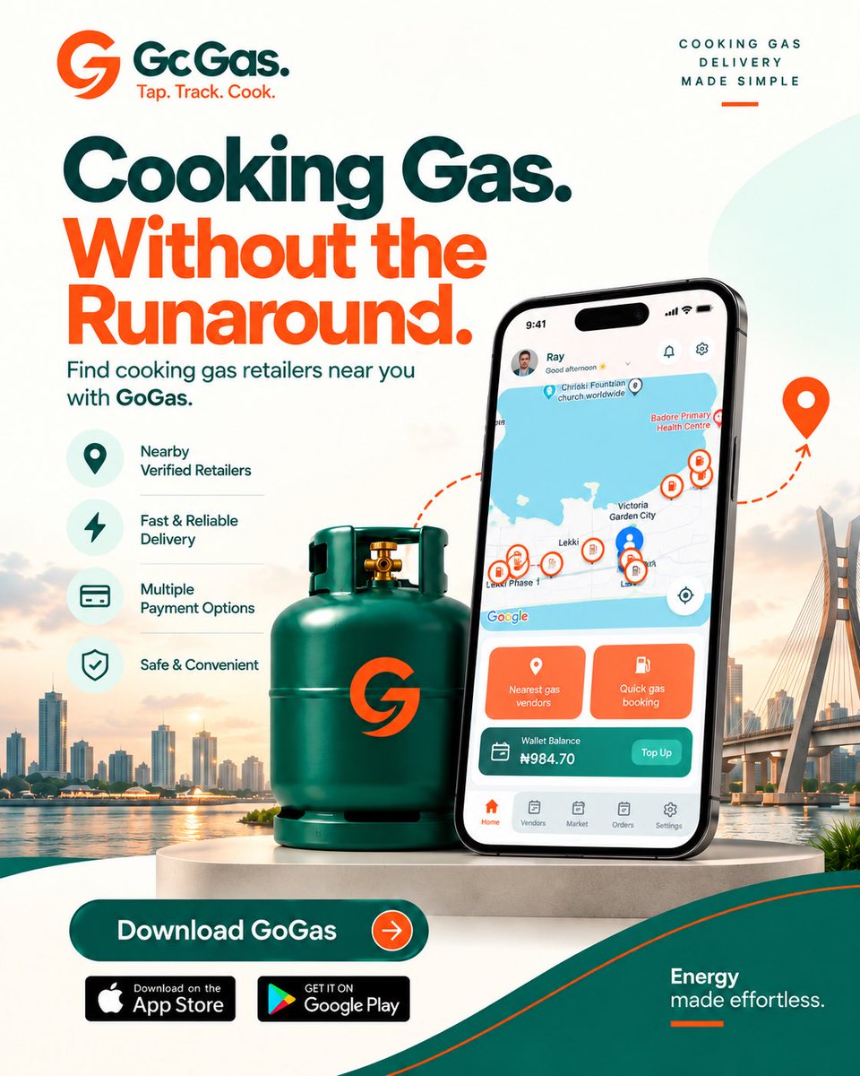 GoGasHQ's tweet photo. Cooking gas. Without the runaround. 🔥

Find nearby cooking gas retailers and place your order with GoGas.

📍 Find nearby retailers
📲 Order with ease
🔥 Get your gas delivered

Download GoGas on the App Store &amp; Google Play.

Tap. Track. Cook.

#GoGas #TapTrackCook https://t.co/y42ofP7r7t