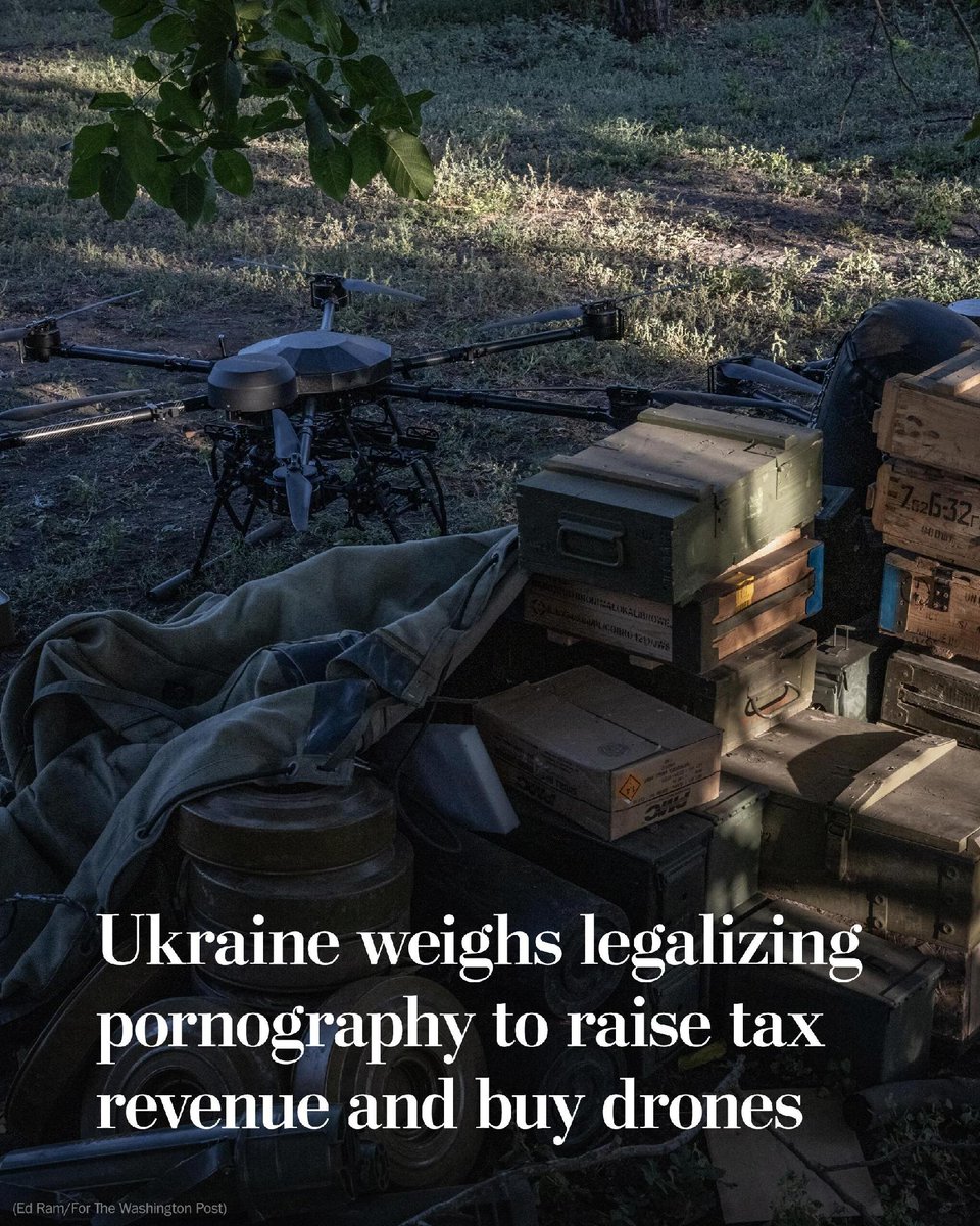 washingtonpost's tweet photo. With Ukraine facing a $27 billion budget gap, lawmakers are moving to decriminalize pornography.

Legalization is expected to generate roughly $25 million in tax revenue, or enough to purchase 30,000 drones, said one Ukrainian lawmaker. https://t.co/kC5avvhEMl https://t.co/AjbyJ0ibr0