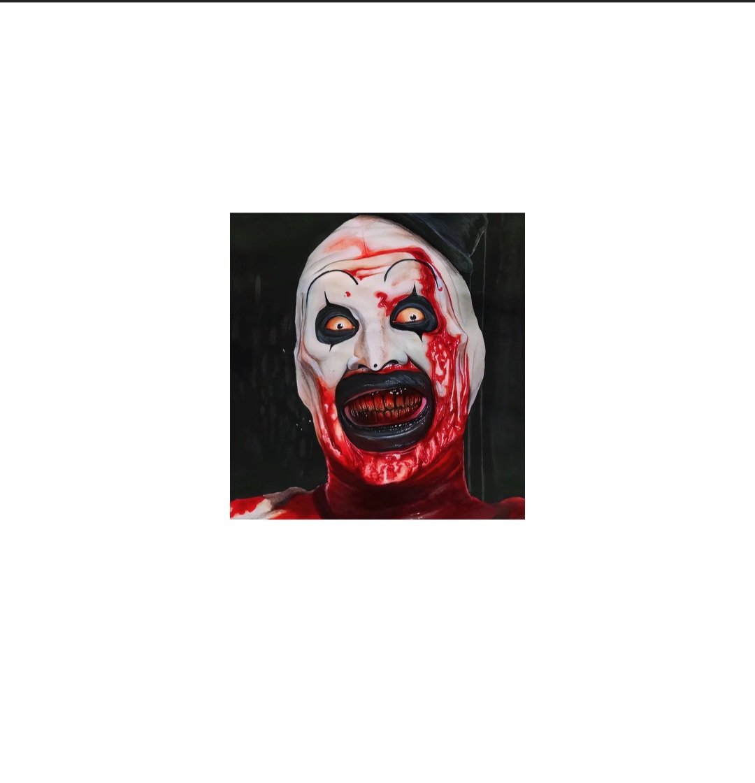 ArttheClownart's tweet photo. Wow, bloody amazing artwork by @fenomikcreations on IG! 🤡🩸Love how the black makeup mixes with the blood. It looks incredible. Finally sharing this 2024 piece here!

#arttheclown 
#terrifier
#horrorart 
#slasher
#gore https://t.co/XHEJVgqy6k