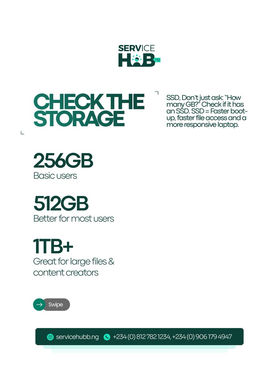 servicehubb_ng's tweet photo. Before you buy a laptop in Lagos, make sure you check these 7 things.

In our today’s world, buying a laptop is an important investment. 

Therefore, take time to verify the following:

#laptopbuyingtips #servicehub #techtips #lagostech https://t.co/deJ768PLCN